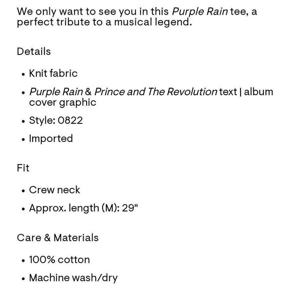 Unisex Prince Purple Rain Graphic Cotton Tee M - Picture 2 of 9